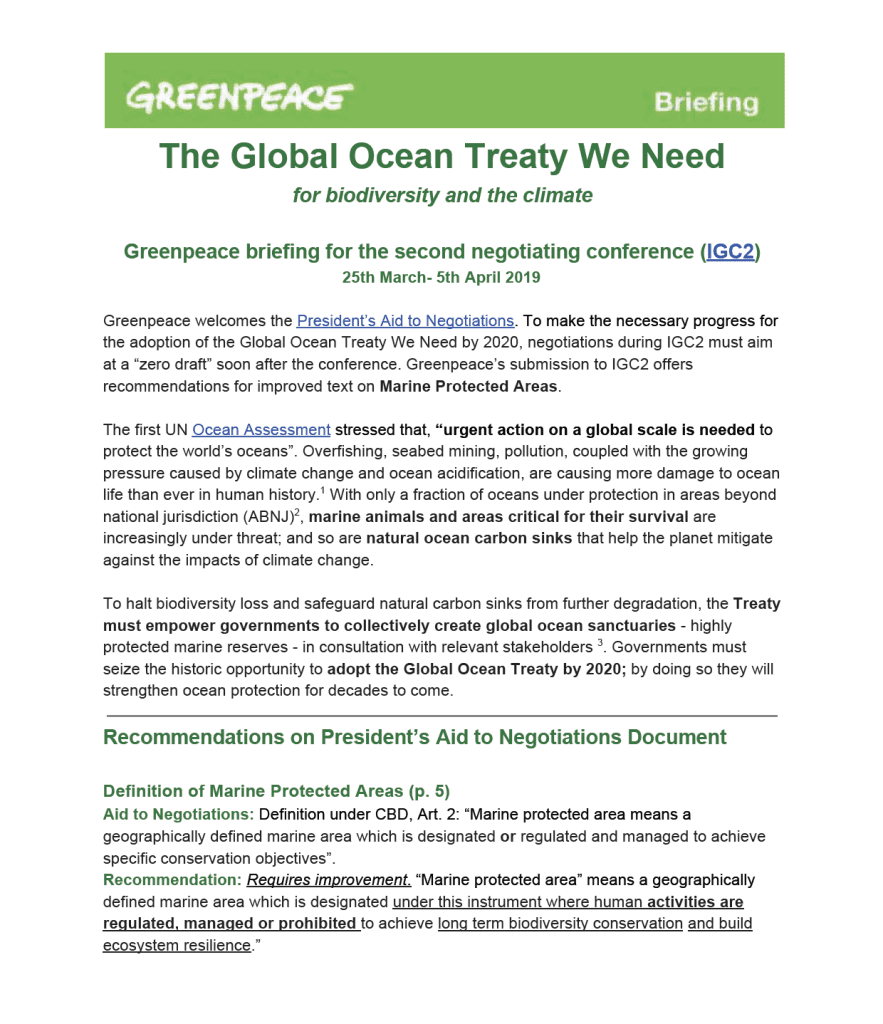 Briefing the Global Ocean Treaty we need for biodiversity and the