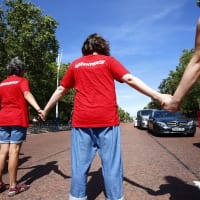 Greenpeace activists form human chain