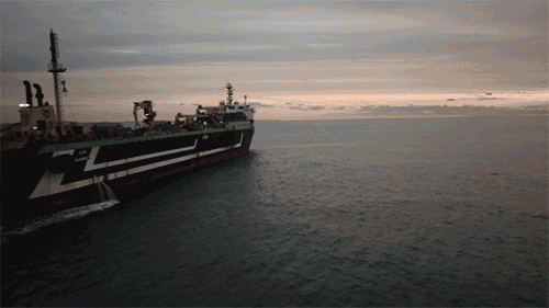 The giant supertrawler 'Margiris' fishing in the English Channel