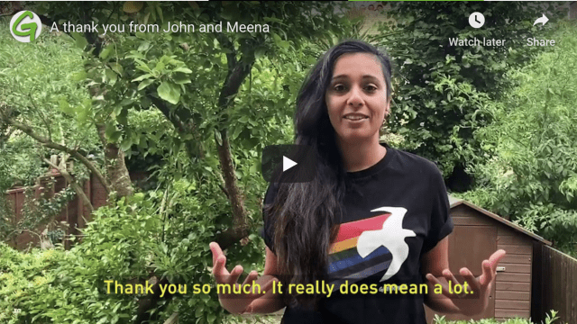 Greenpeace activist Meena Rajput appearing in a video thanking donors for their generosity