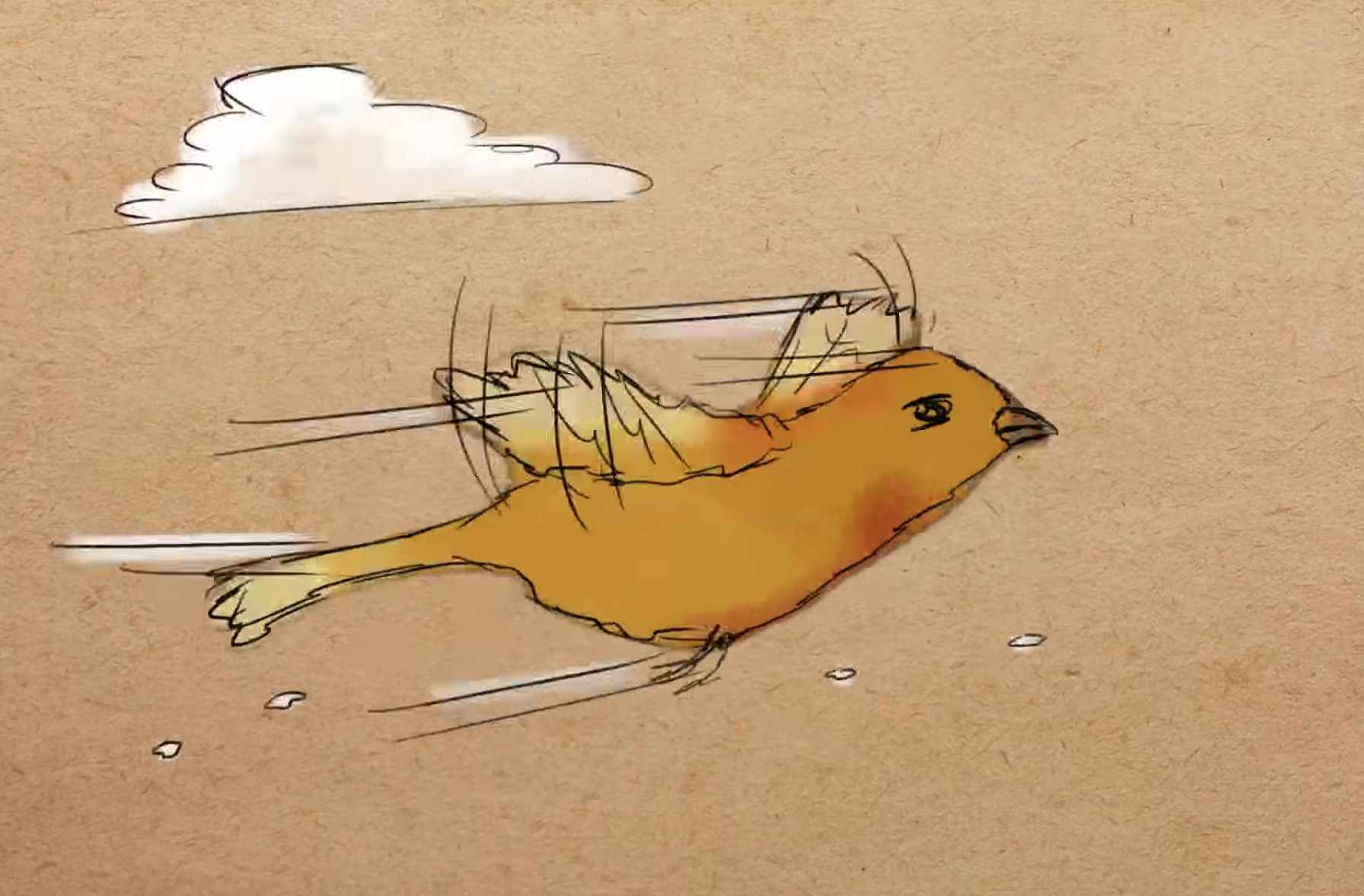 Illustration of an extinct kakawahie. It's a golden yellow bird with reddish patches on its body.