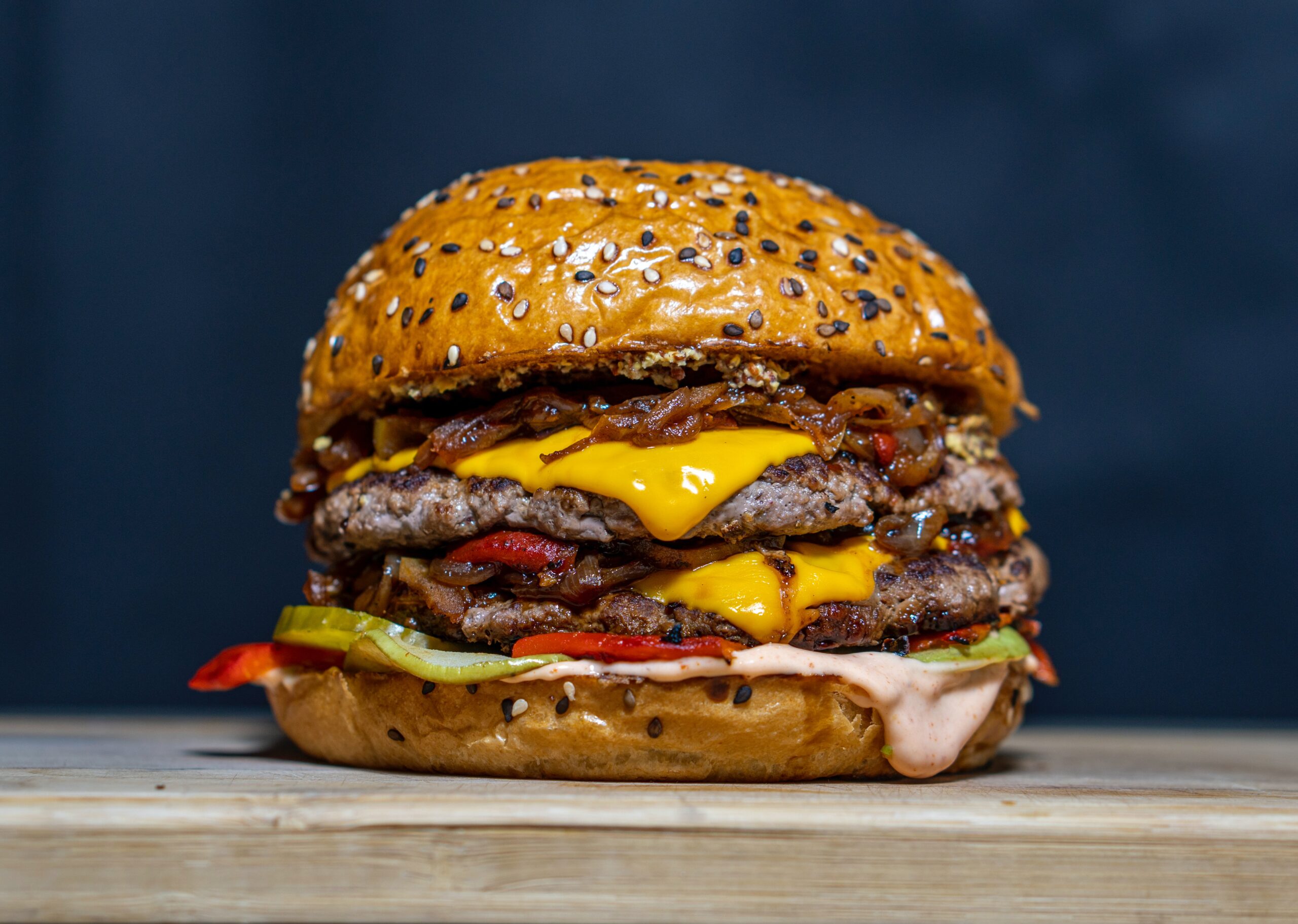 Closeup of a burger