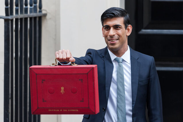 Rishi Sunak poses with red briefcase