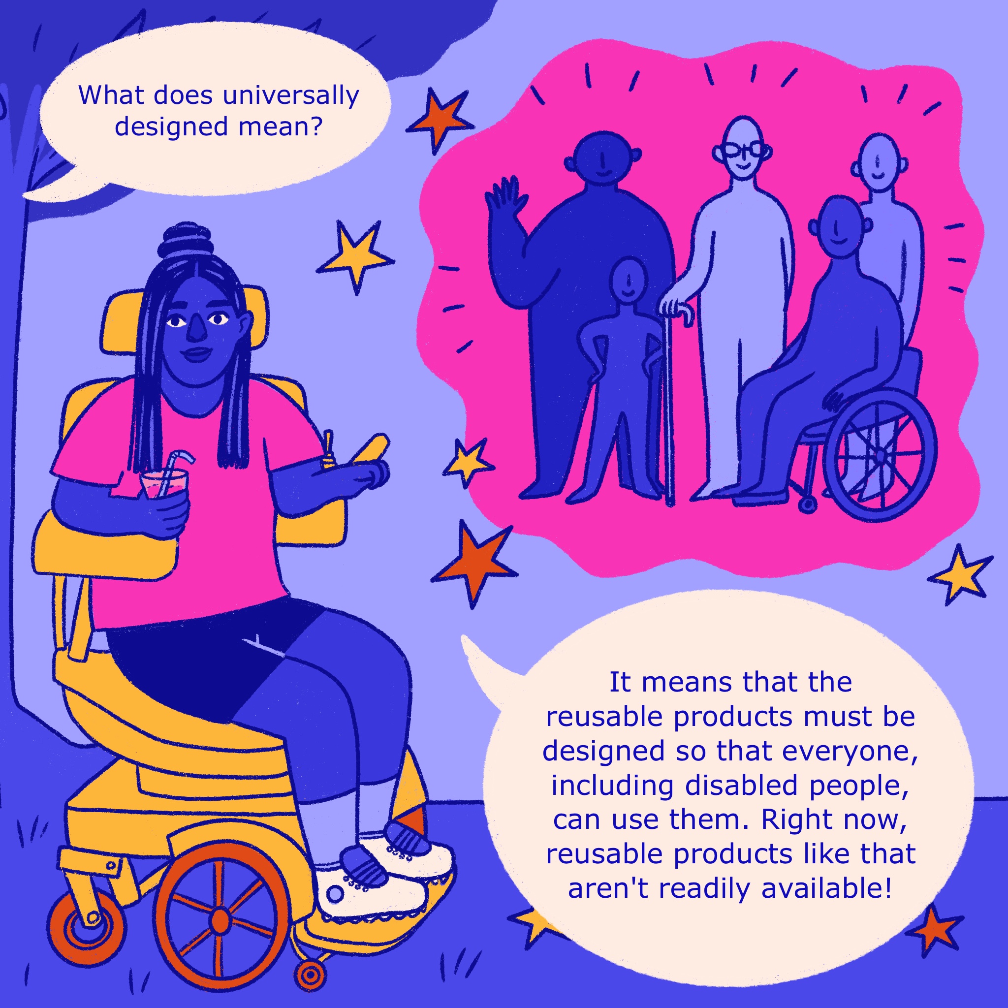 Comic panel on plastic and disability. See transcript below for full description.