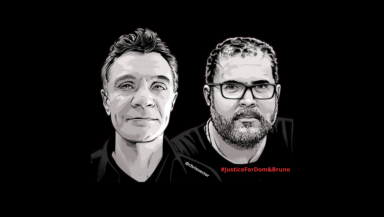 #JusticeForDom&Bruno: Faces of Dom and Bruno against a black background