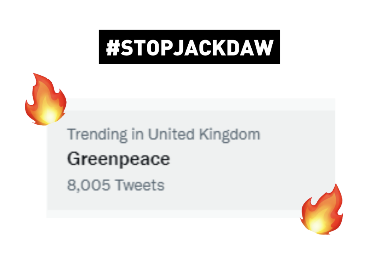 Screenshot showing 'Greenpeace' trending on Twitter