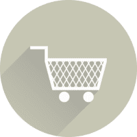 Circular icon showing a shopping cart.