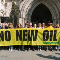 Greenpeace campaigners are outside the High Court to challenge the UK Government’s reckless decision to announce a new licensing oil and gas round, with fossil fuel companies submitting more than 100 licences to explore for new oil and gas. The oral hearing is a permissions hearing for Judicial Review on this decision.