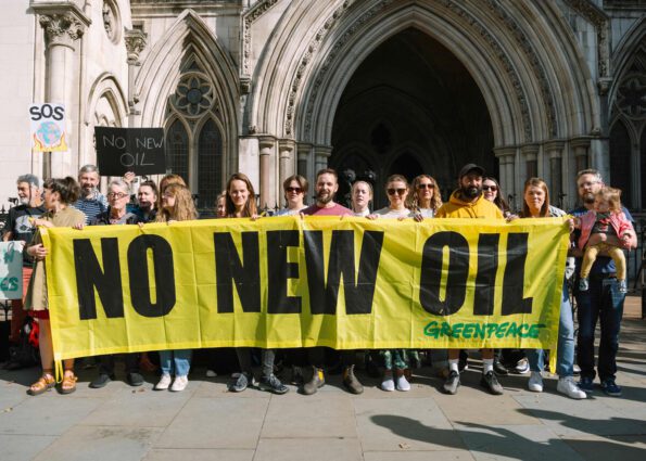 Greenpeace campaigners are outside the High Court to challenge the UK Government’s reckless decision to announce a new licensing oil and gas round, with fossil fuel companies submitting more than 100 licences to explore for new oil and gas. The oral hearing is a permissions hearing for Judicial Review on this decision.