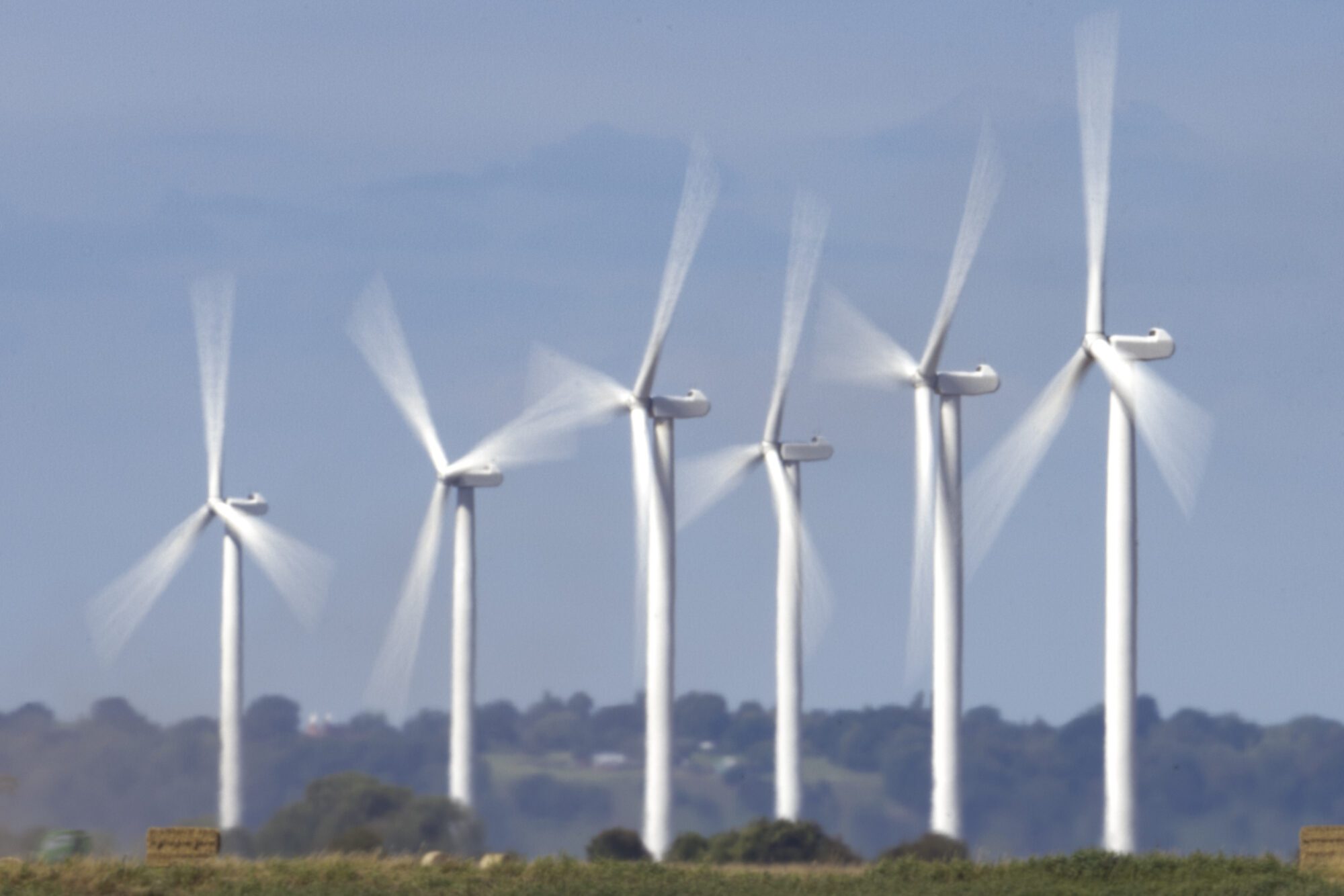 Wind turbines with their blades motionblurred