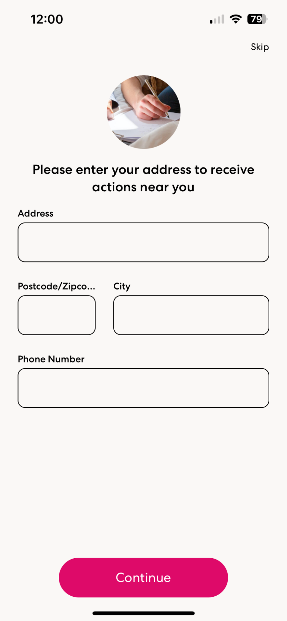 Screenshot from the climate vote app showing user address entry