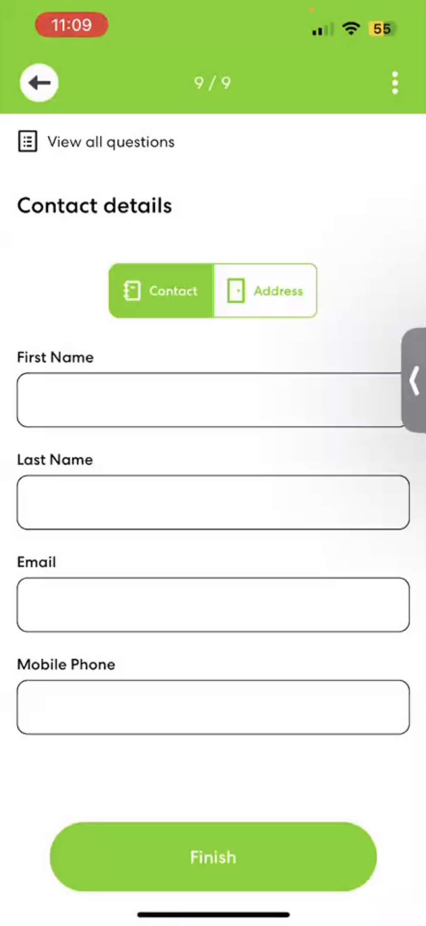 Screenshot from the climate vote app showing contact entry 