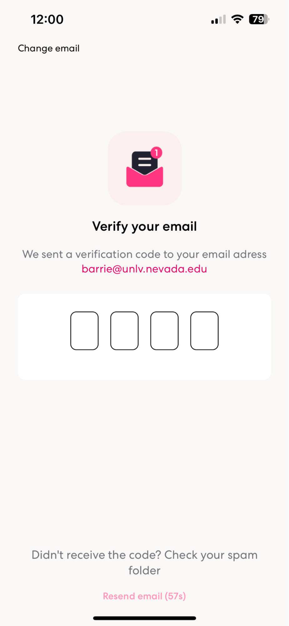 Screenshot from the climate vote app showing email verification interface
