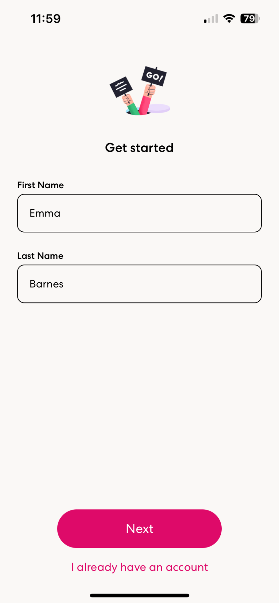 Screenshot from the climate vote app showing name entry