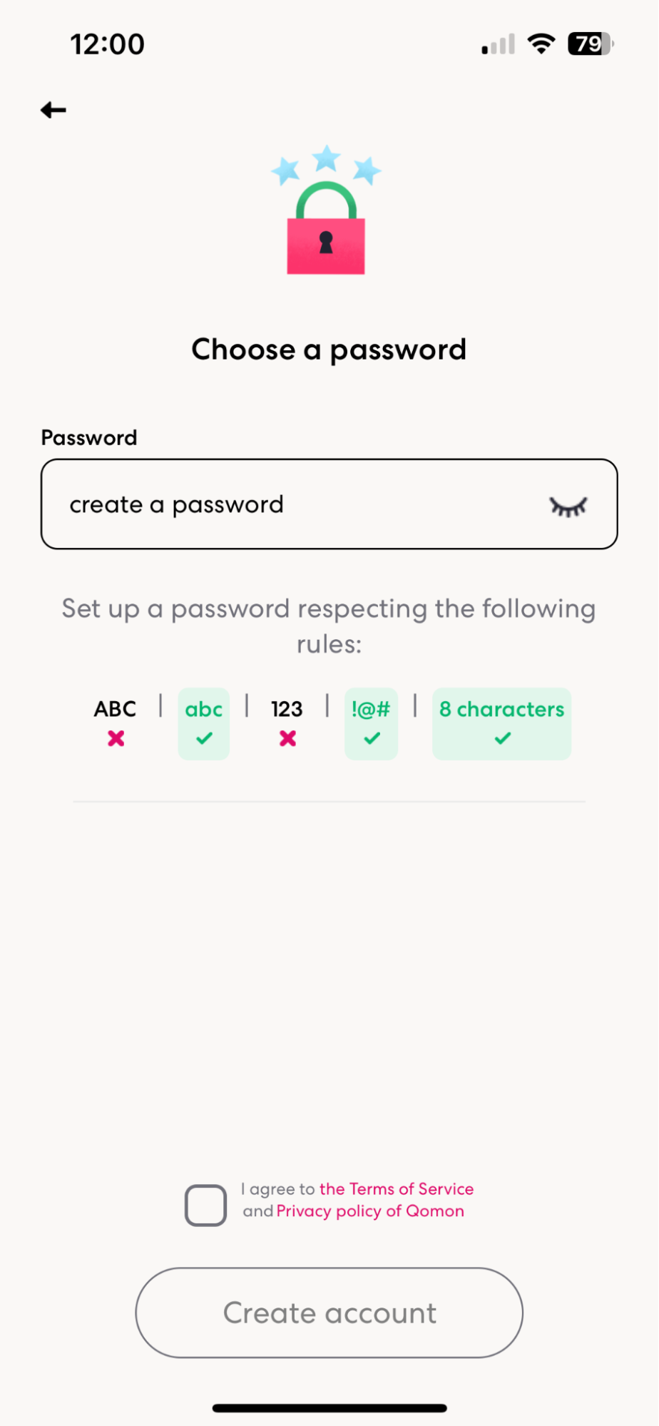 Screenshot from the climate vote app showing password entry