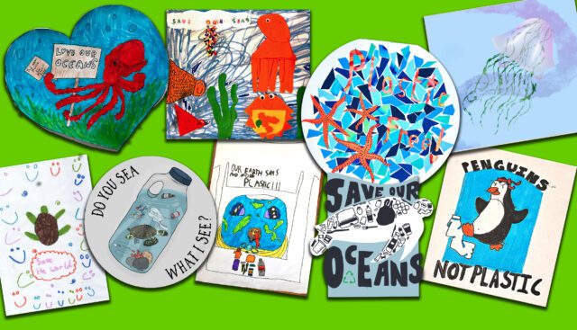 A montage of children's t-shirt designs on a green background.