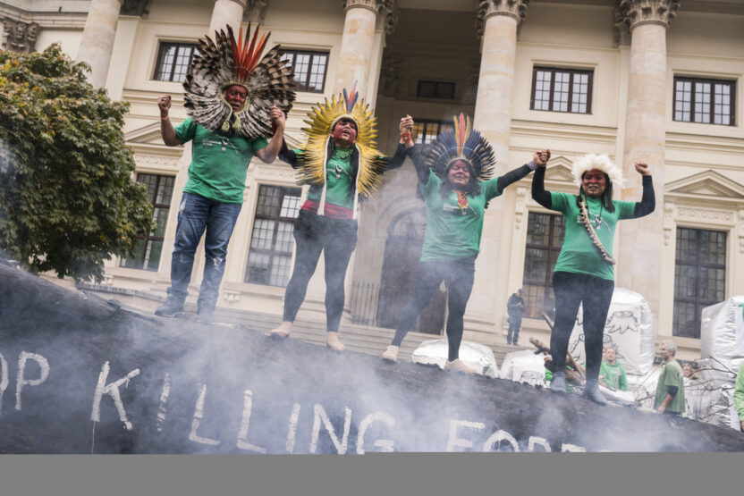 Brazilian Indigenous leaders interrupt global summit to tell brands “our survival is at stake”