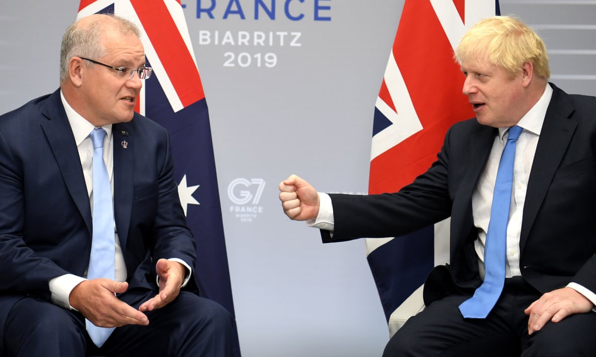 Boris Johnson and Scott Morrison fist bump