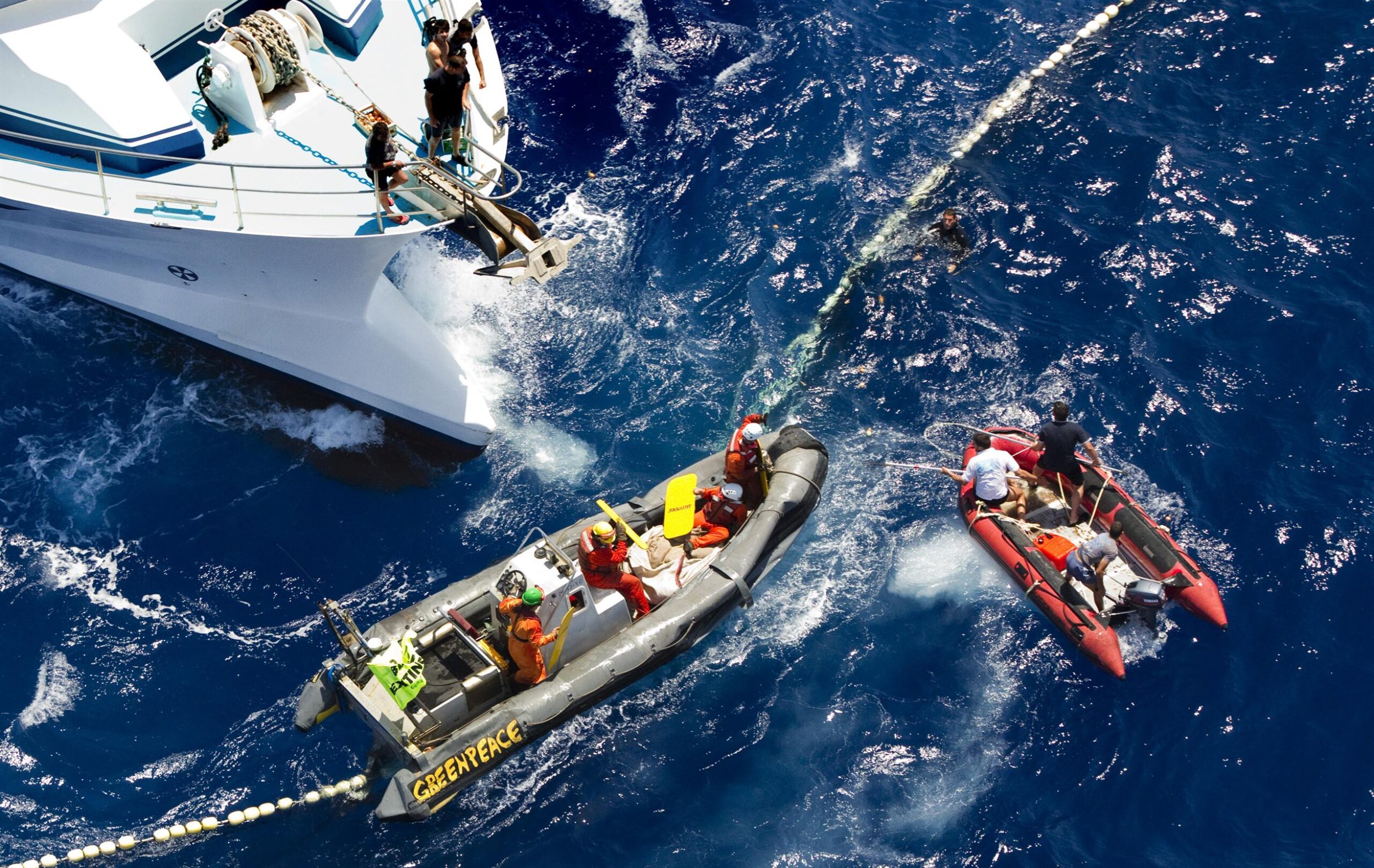 Three boats clash in the water