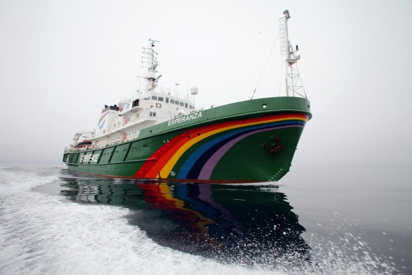 The Greenpeace ship Esperanza in the Davis Strait off the coast of Greenland.