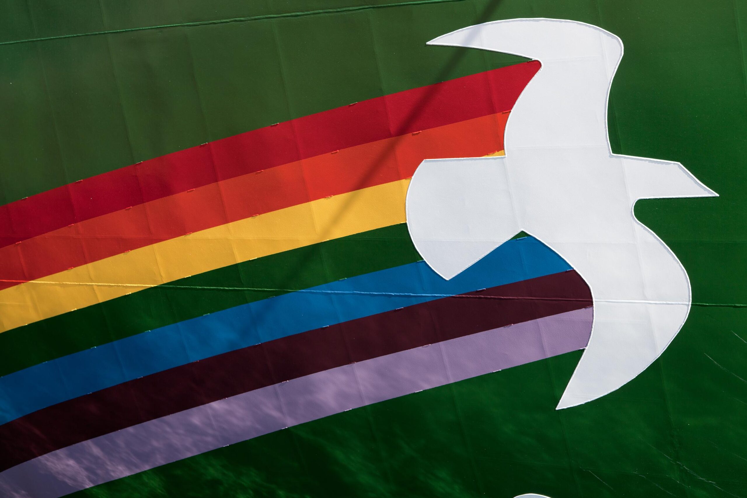 illustration of peace dove on a rainbow