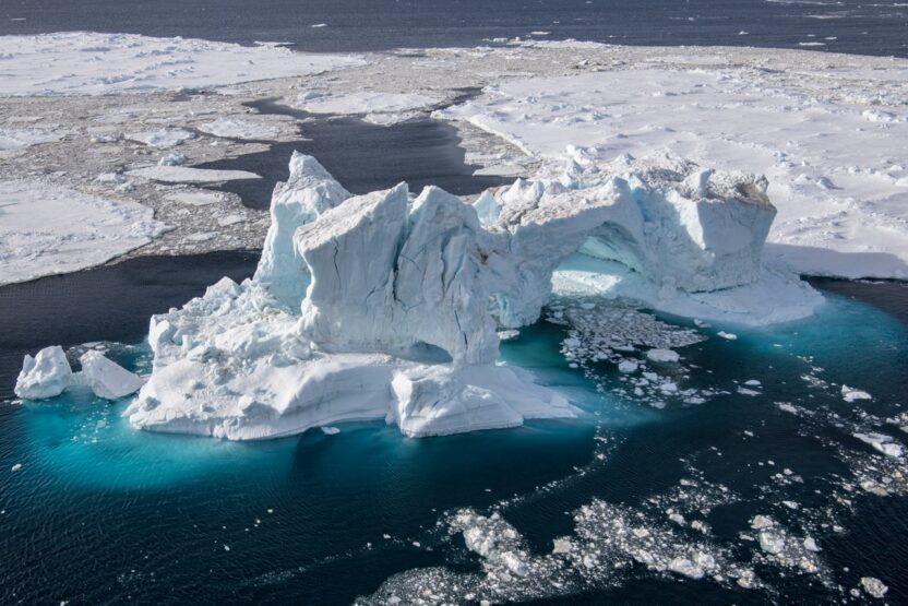 Aerial photo of a beautiful iceberg