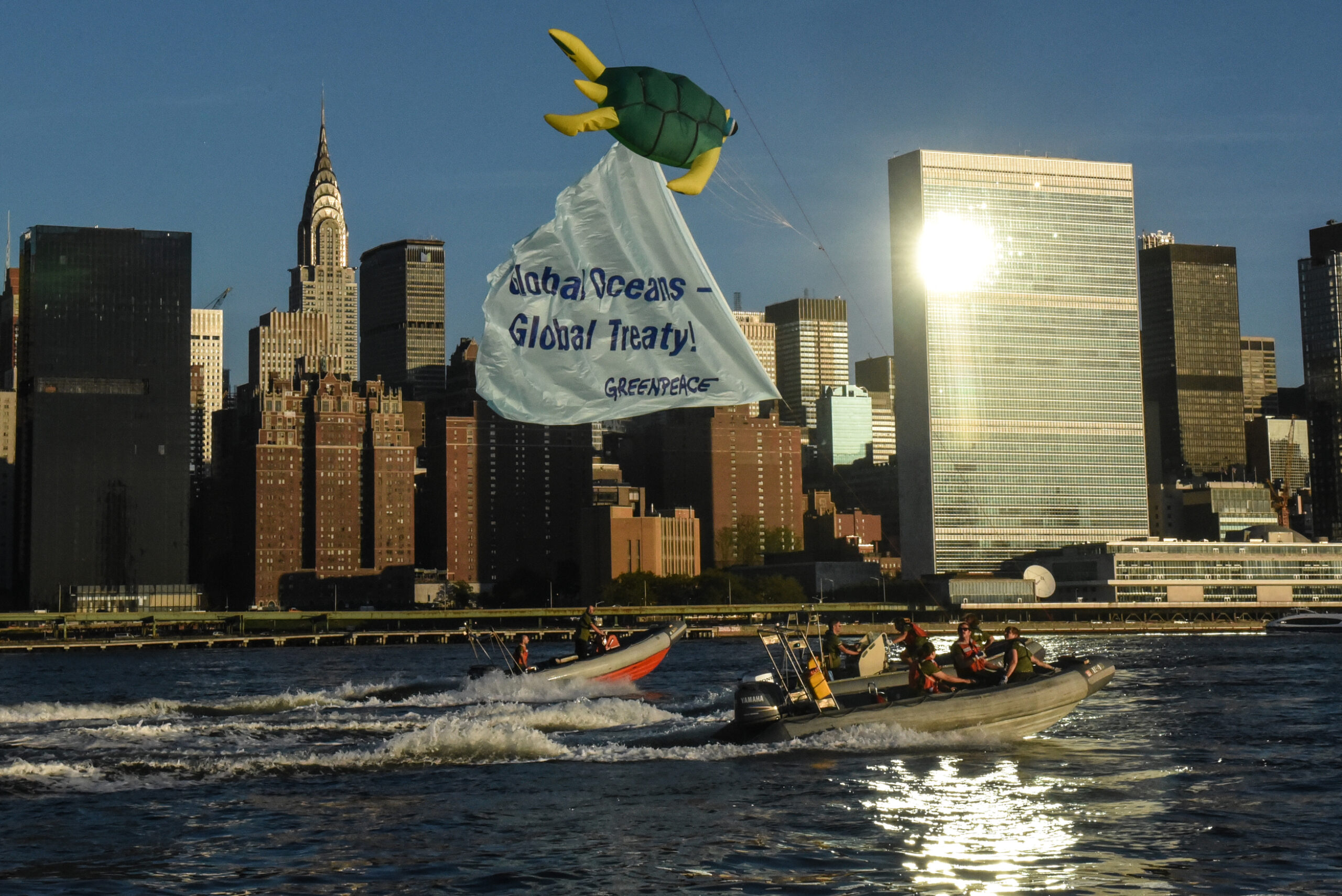 Marine life flies outside UN as world meets to discuss global ocean treaty