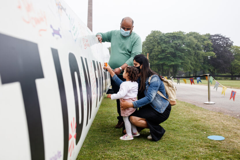 People in Scotland’s oil capital covered a wind turbine blade in messages. Here’s what they had to say.