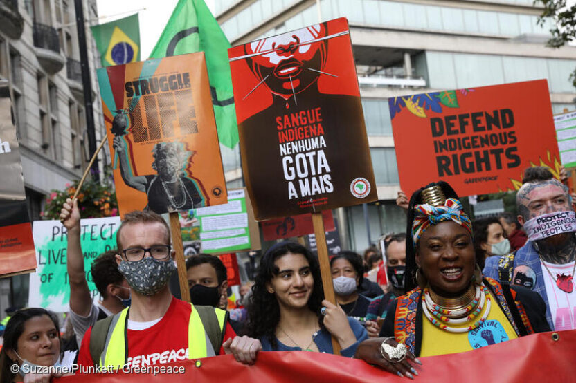 Hundreds of protesters gather at Brazilian Embassy in London to stand in solidarity with Indigenous Peoples