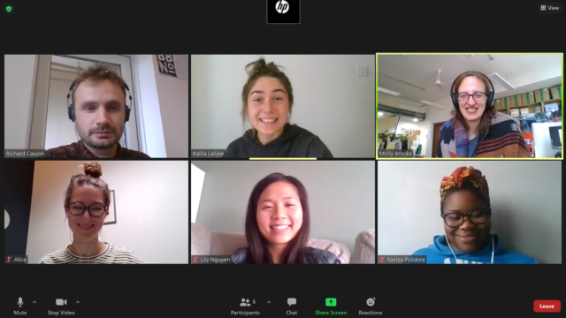 Six Greenpeace staff members on a Zoom call