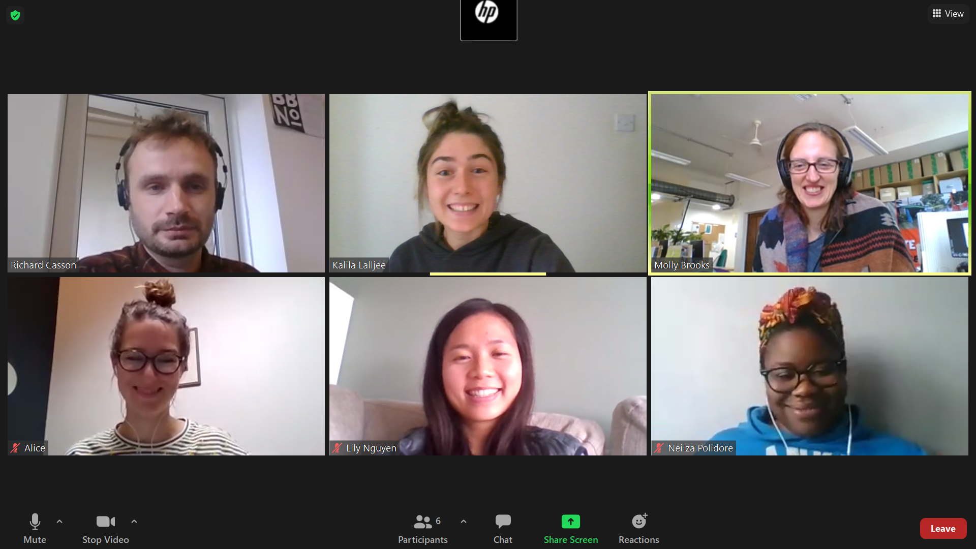Six Greenpeace staff members on a Zoom call