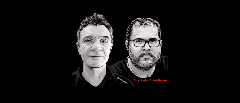 #JusticeForDom&Bruno: Faces of Dom and Bruno against a black background