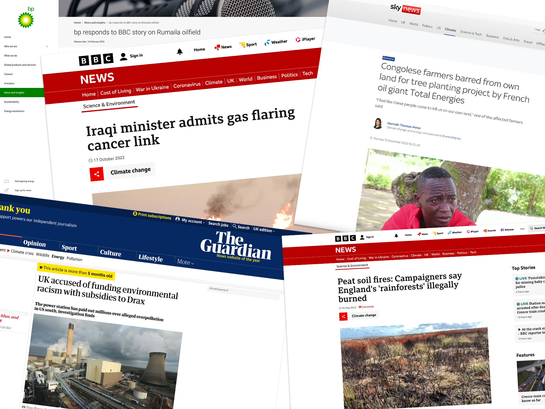 Montage of headlines from the BBC and Guardian