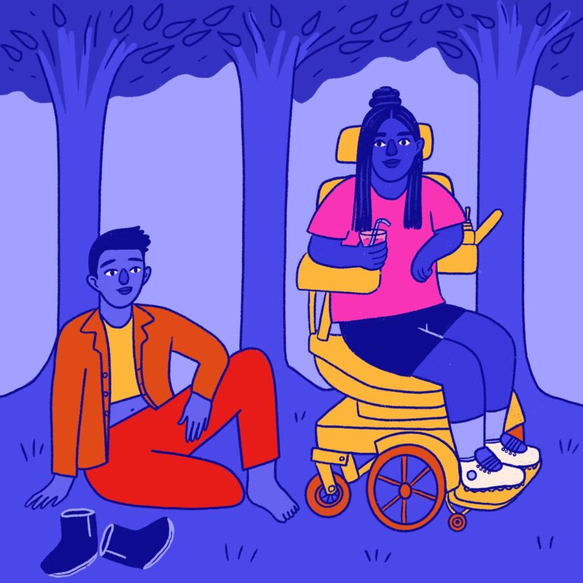 Comic panel on plastic and disability. See transcript below for full description.