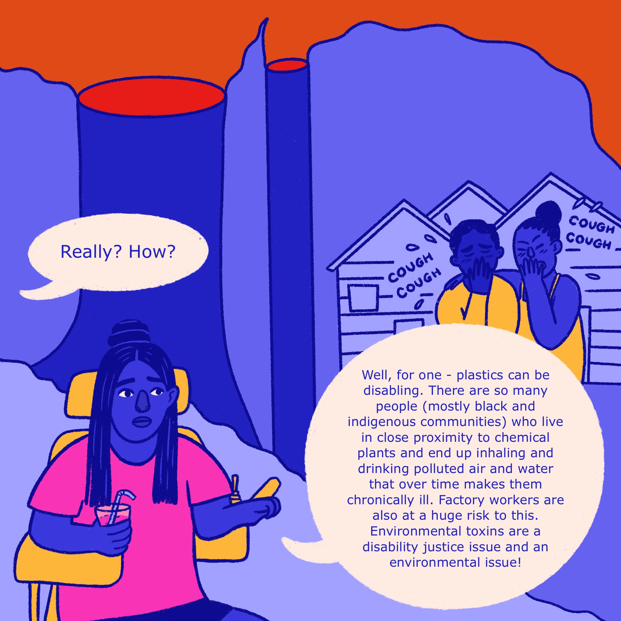 Comic panel on plastic and disability. See transcript below for full description.