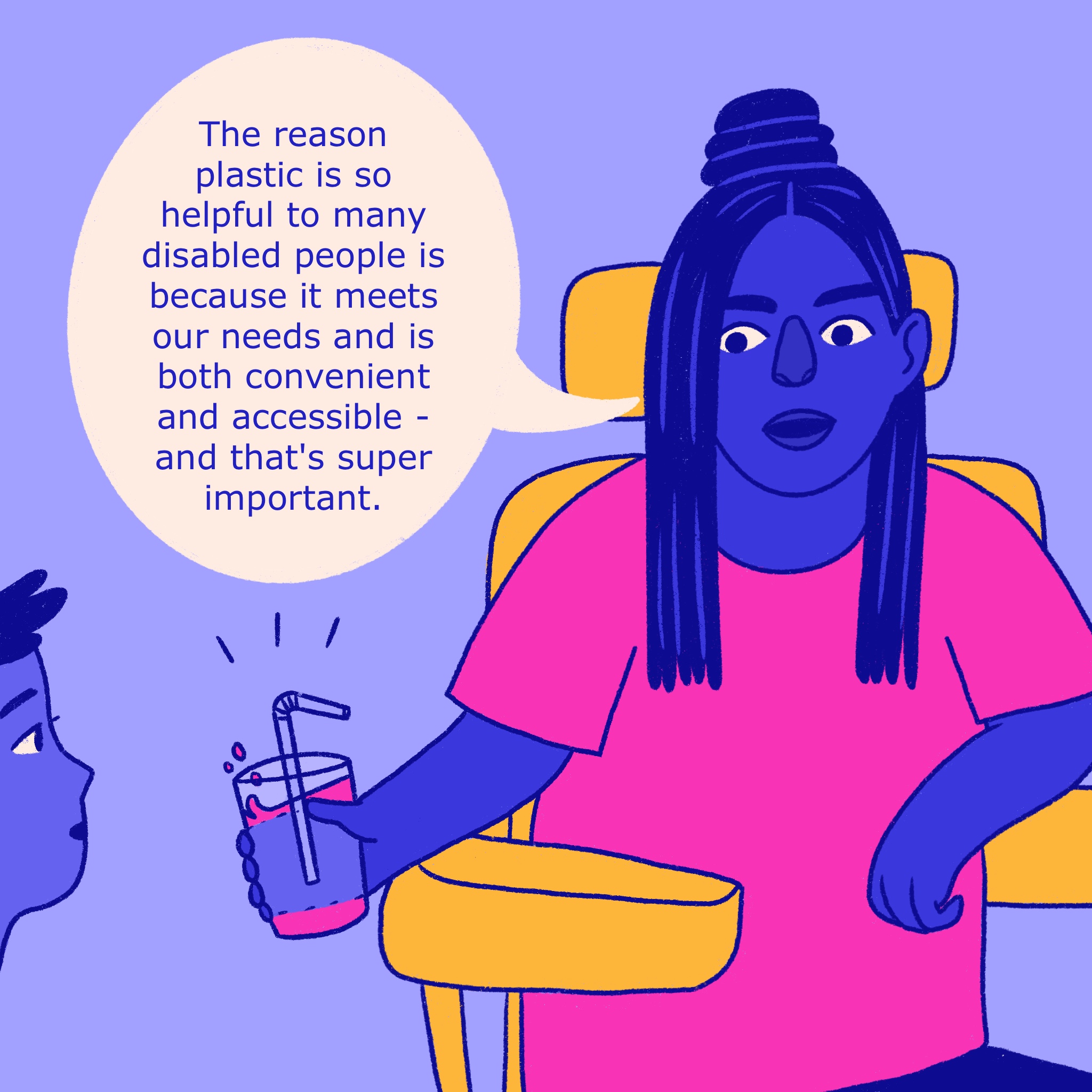 Comic panel on plastic and disability. See transcript below for full description.