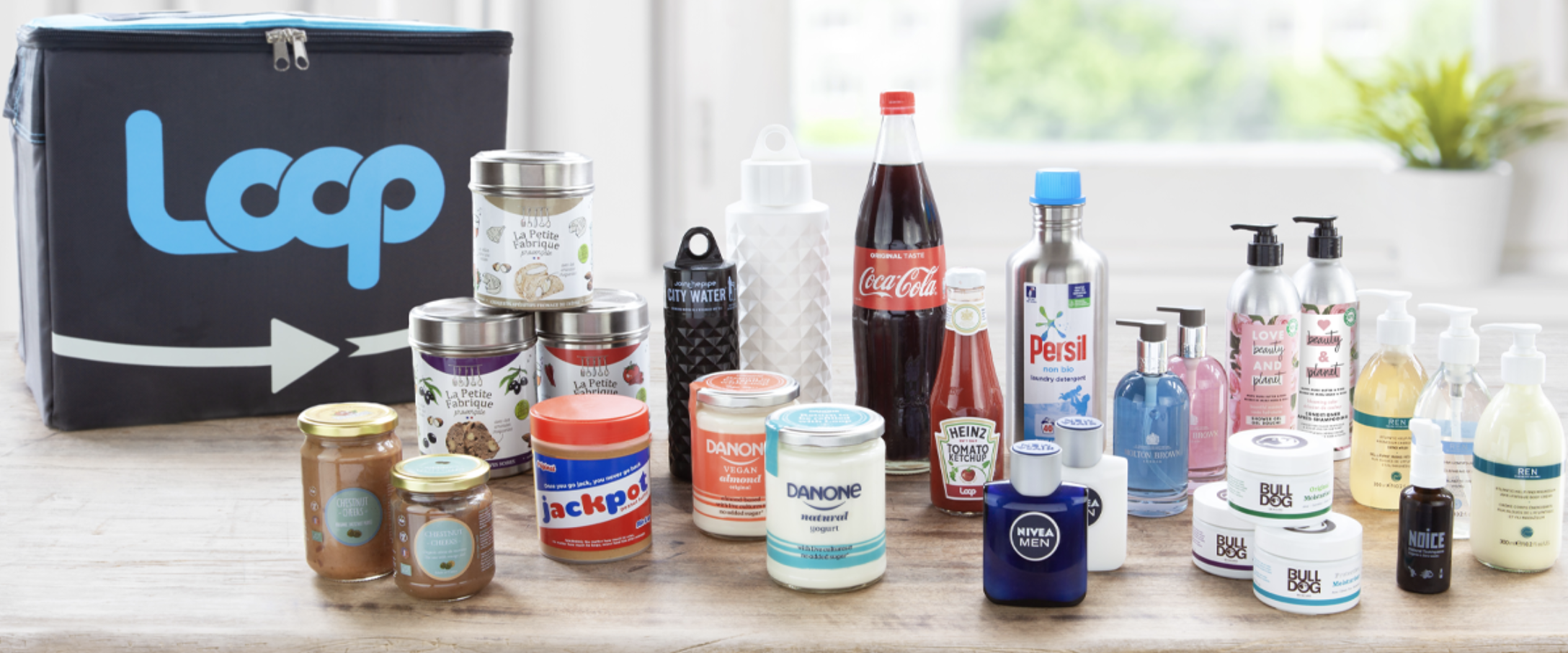 A variety of groceries and household products in reusable containers