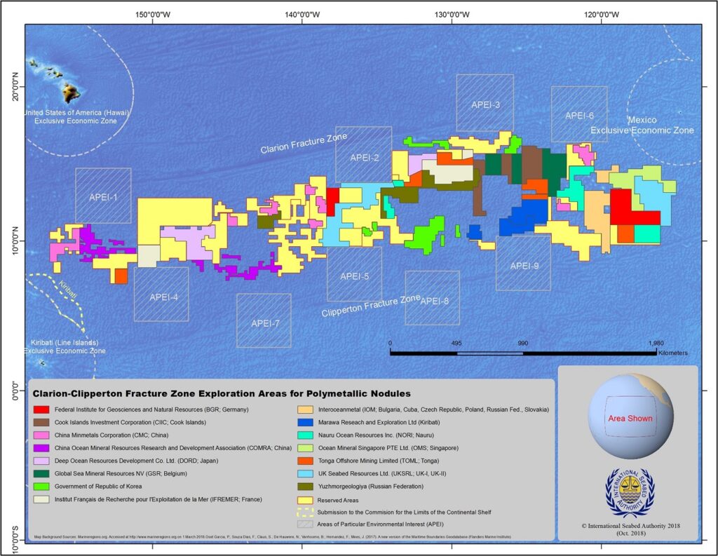 Map showing different areas earmarked for deep sea mining