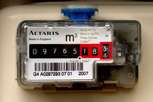 A gas meter with a dial display