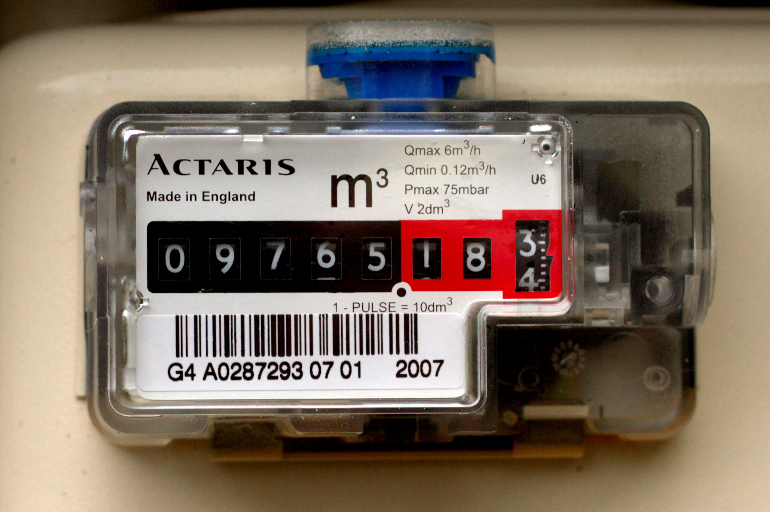 A gas meter with a dial display