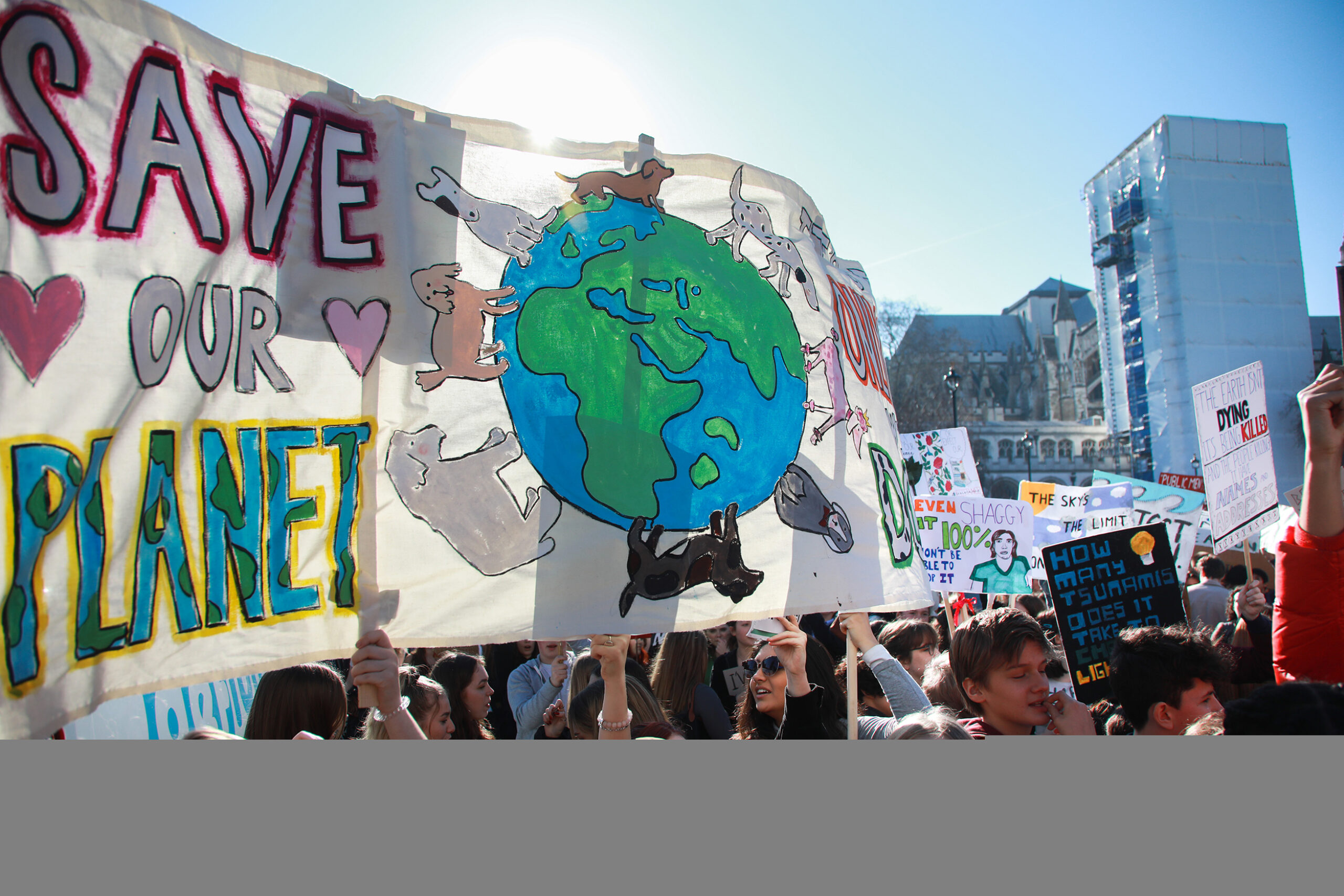 Youth climate strikers with banners