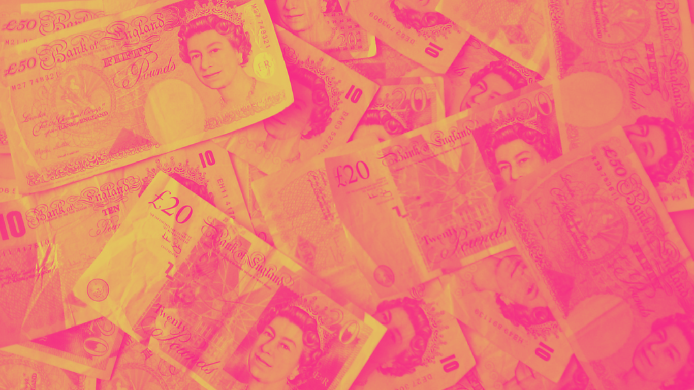 A stylised image of £20 and £50 notes overlaid with yellow and pink gradient colouring
