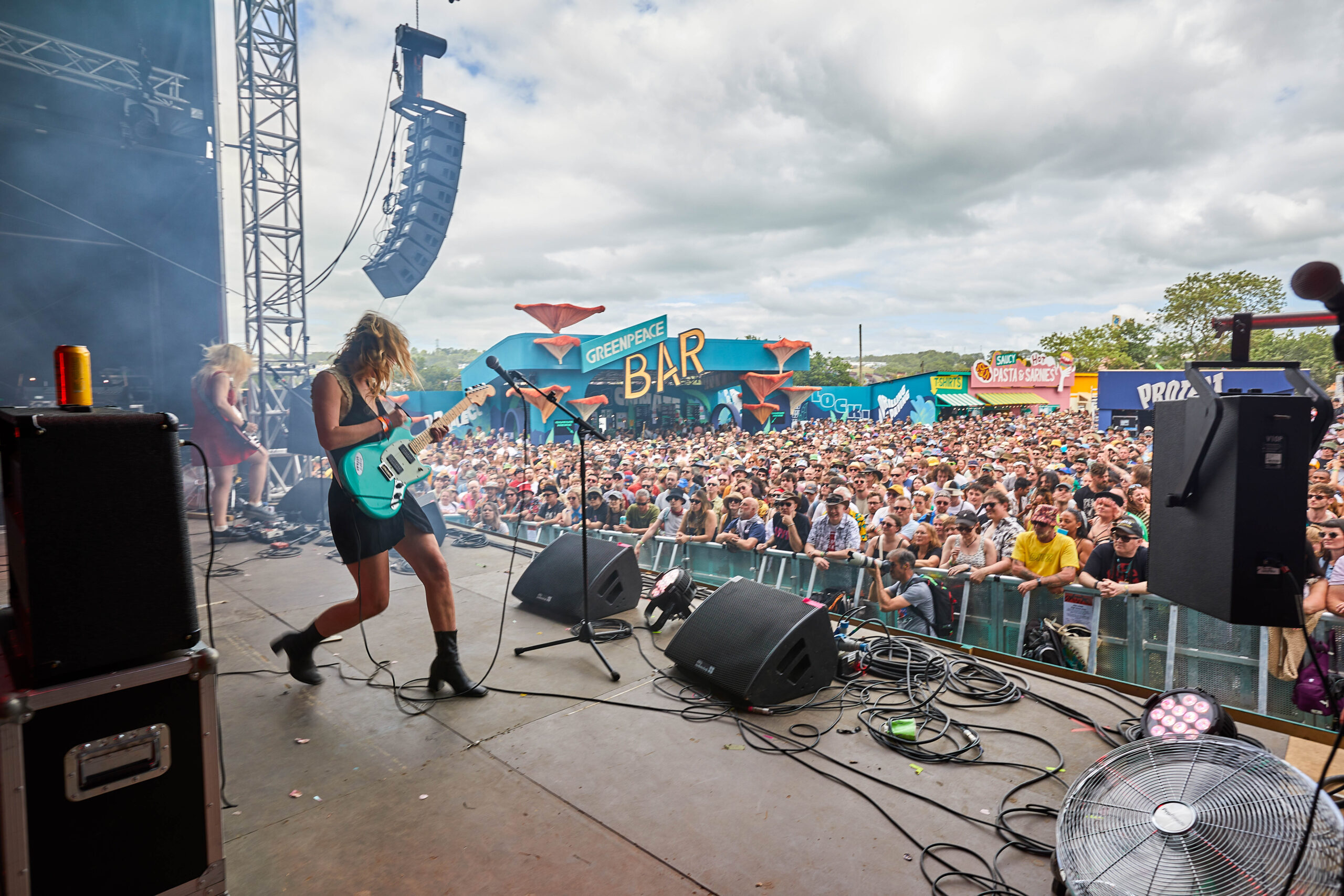 The Lambrini Girls on the Greenpeace Stage at Glastonbury 2024