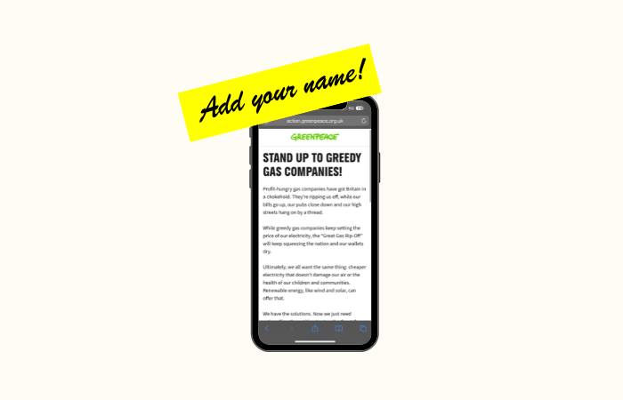 Phone with petition on it